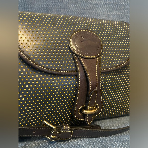 *RARE* Vintage Dooney & Bourke Essex Navy Blue & Yellow Polka Dot Crossbody Bag - Picture 4 of 17